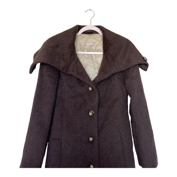 MaxMara Max and Co. Classics Cowl Collar Coat Alpaca/Wool Brown Retro Sz 6 - Picture 6 of 11